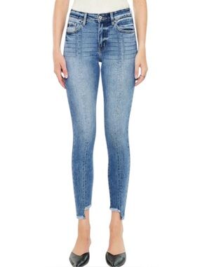 KanCan Lucy High Rise Ankle Skinny Jeans Raw Hem Seamed Stretch Womens 3 / 25